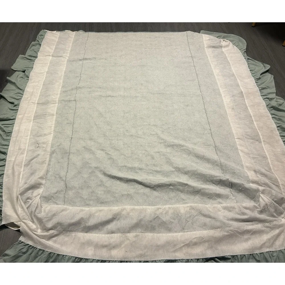 Vintage Sears Cottagecore Full Green‎ Floral Ruffle Bedspread Sheets Pillow Case